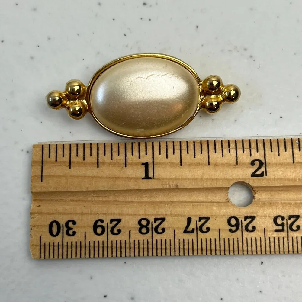 Vintage Gold Tone Brooch Faux Pearl Victorian Style Collar Pin